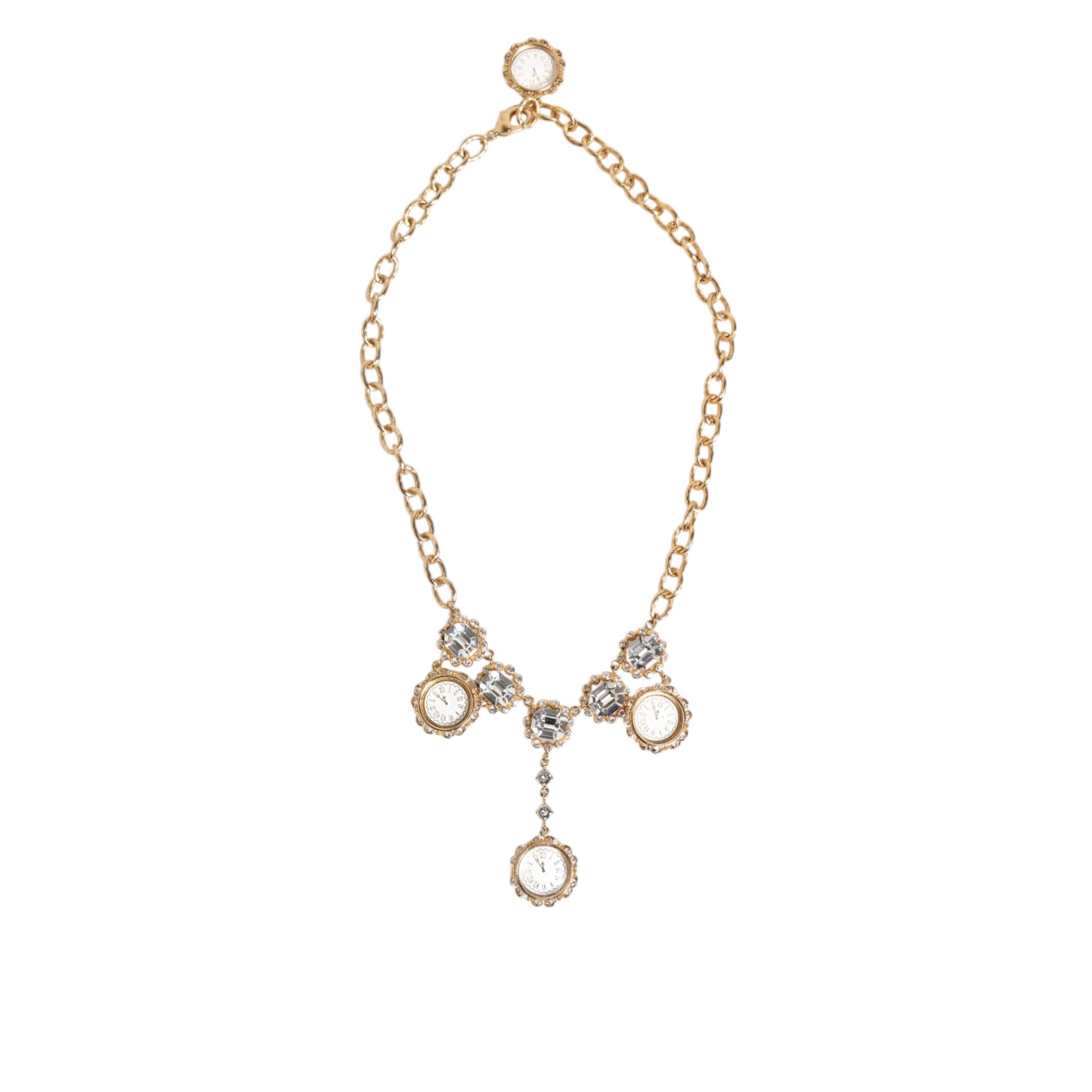 Colier statement tip pandantiv ceas Dolce & Gabbana Gold Crystal