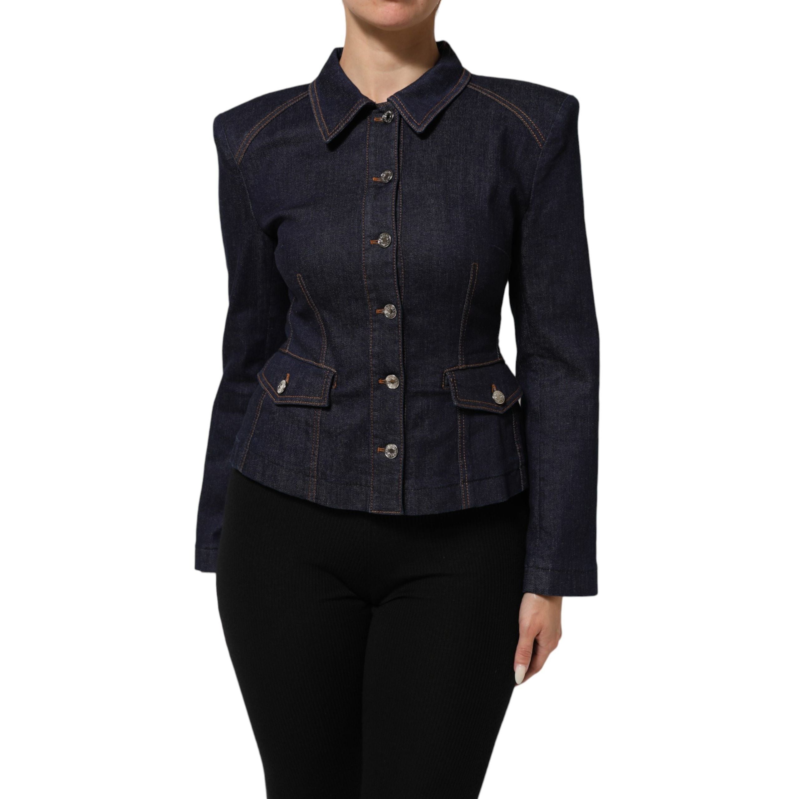 Dolce & Gabbana Dark Blue Cotton Collared Denim Coat Jacket