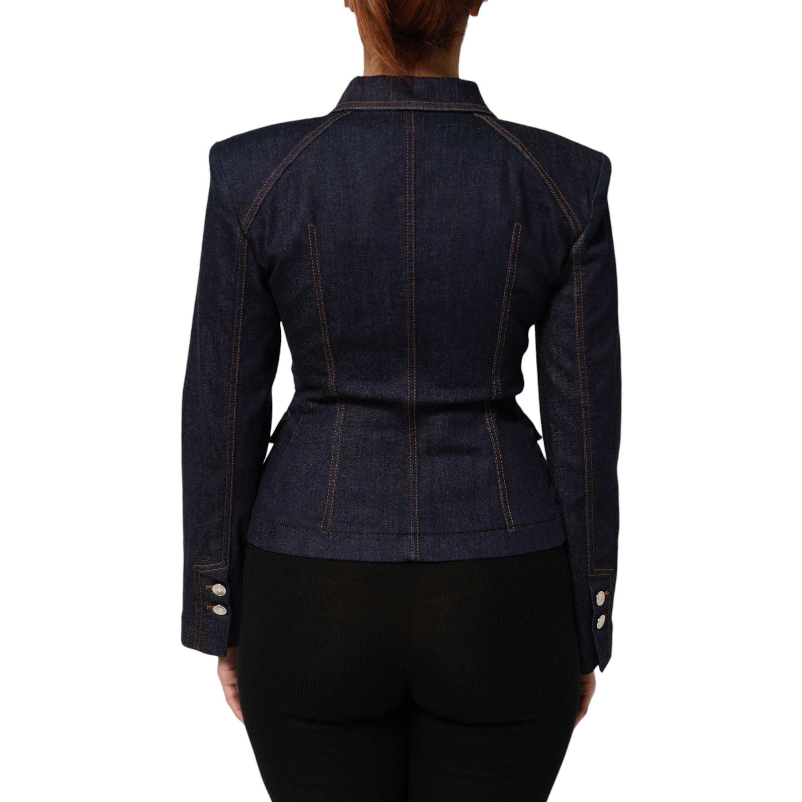 Dolce & Gabbana Dark Blue Cotton Collared Denim Coat Jacket