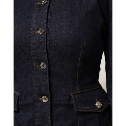 Dolce & Gabbana Dark Blue Cotton Collared Denim Coat Jacket