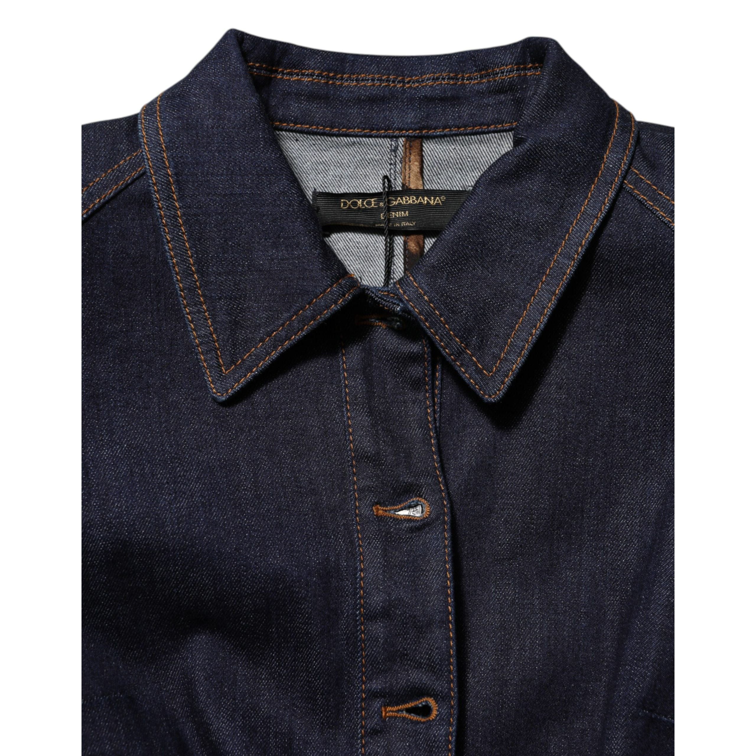 Dolce & Gabbana Dark Blue Cotton Collared Denim Coat Jacket
