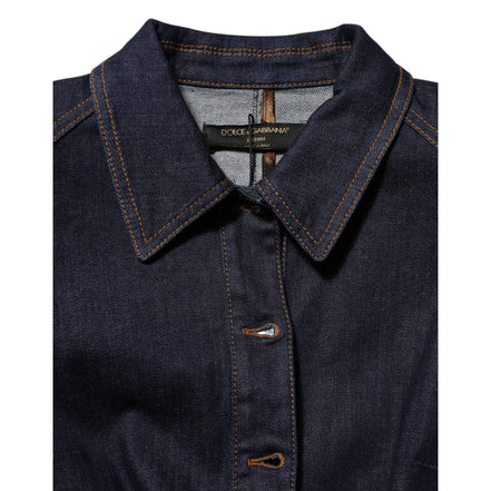 Dolce & Gabbana Dark Blue Cotton Collared Denim Coat Jacket