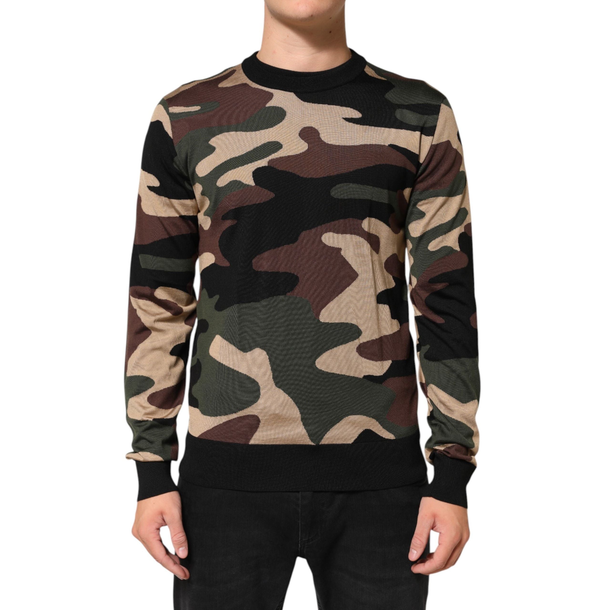 Dolce & Gabbana Multicolor Camouflage Crew Neck Sweater