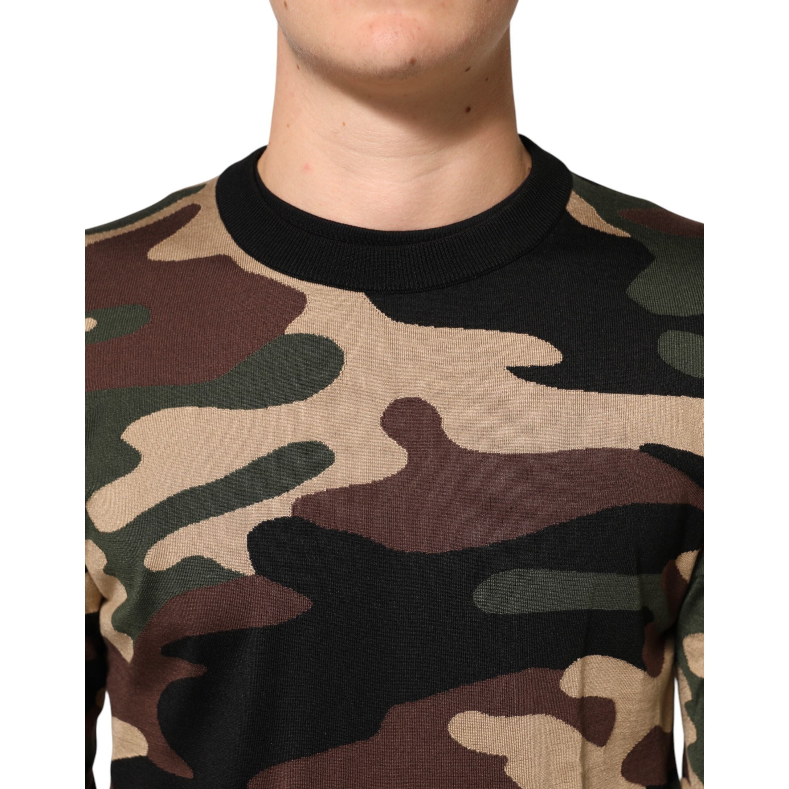 Dolce & Gabbana Multicolor Camouflage Crew Neck Sweater