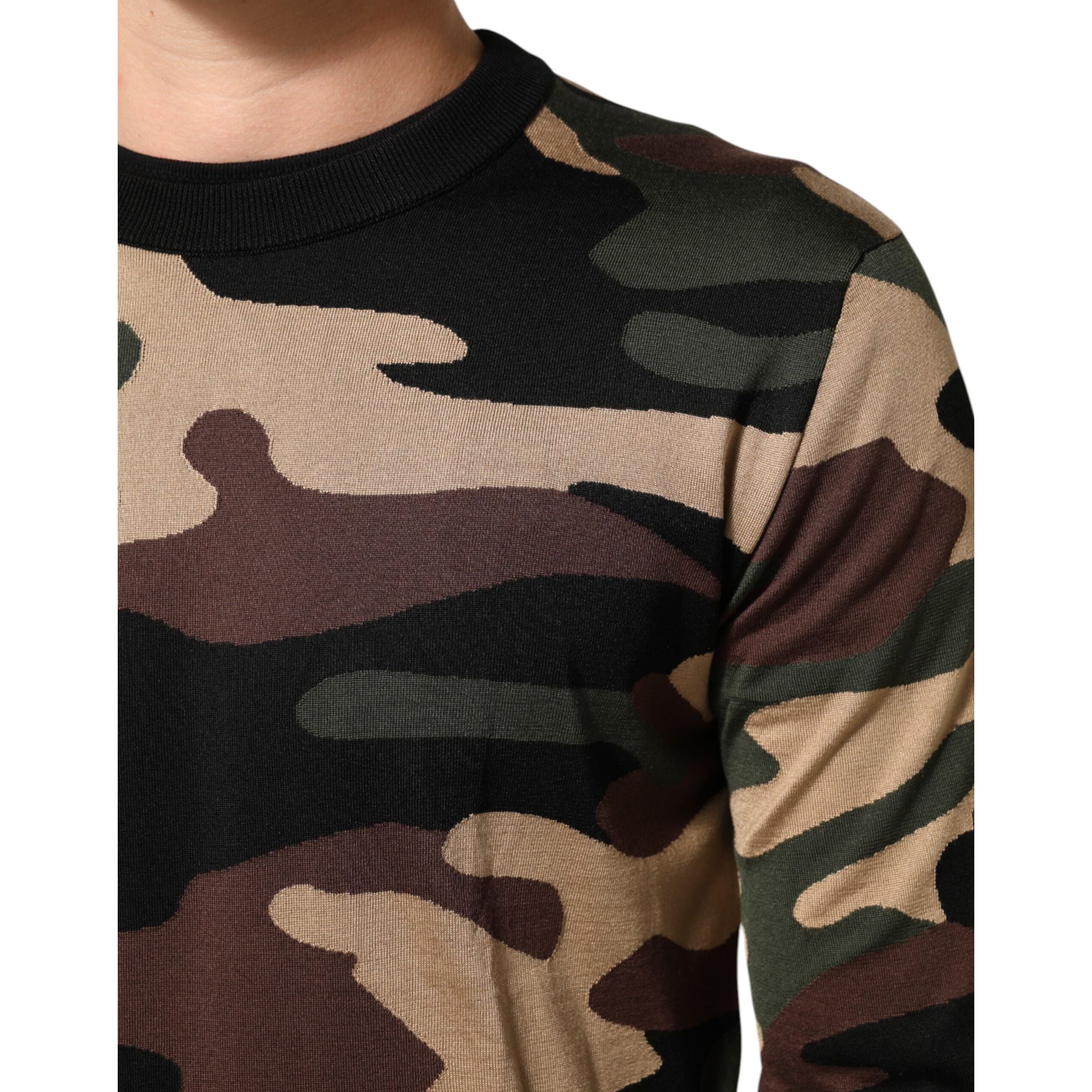 Dolce & Gabbana Multicolor Camouflage Crew Neck Sweater