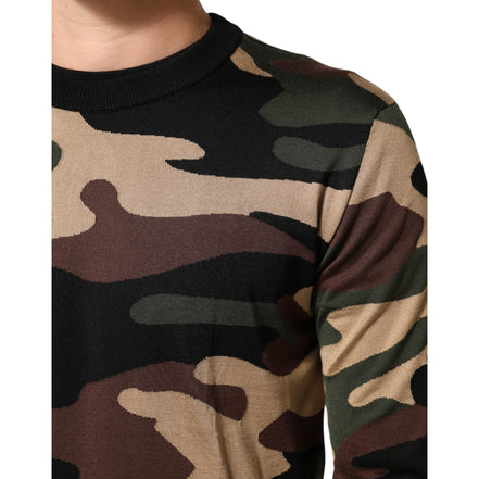 Dolce & Gabbana Multicolor Camouflage Crew Neck Sweater