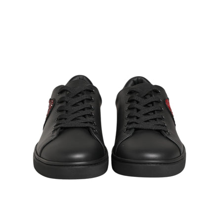 Sneakers Dolce & Gabbana negri din piele cu inimă de cristal