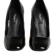 Dolce & Gabbana Pantofi cu Toc Negri-Aurii din Piele Lăcuită cu Logo