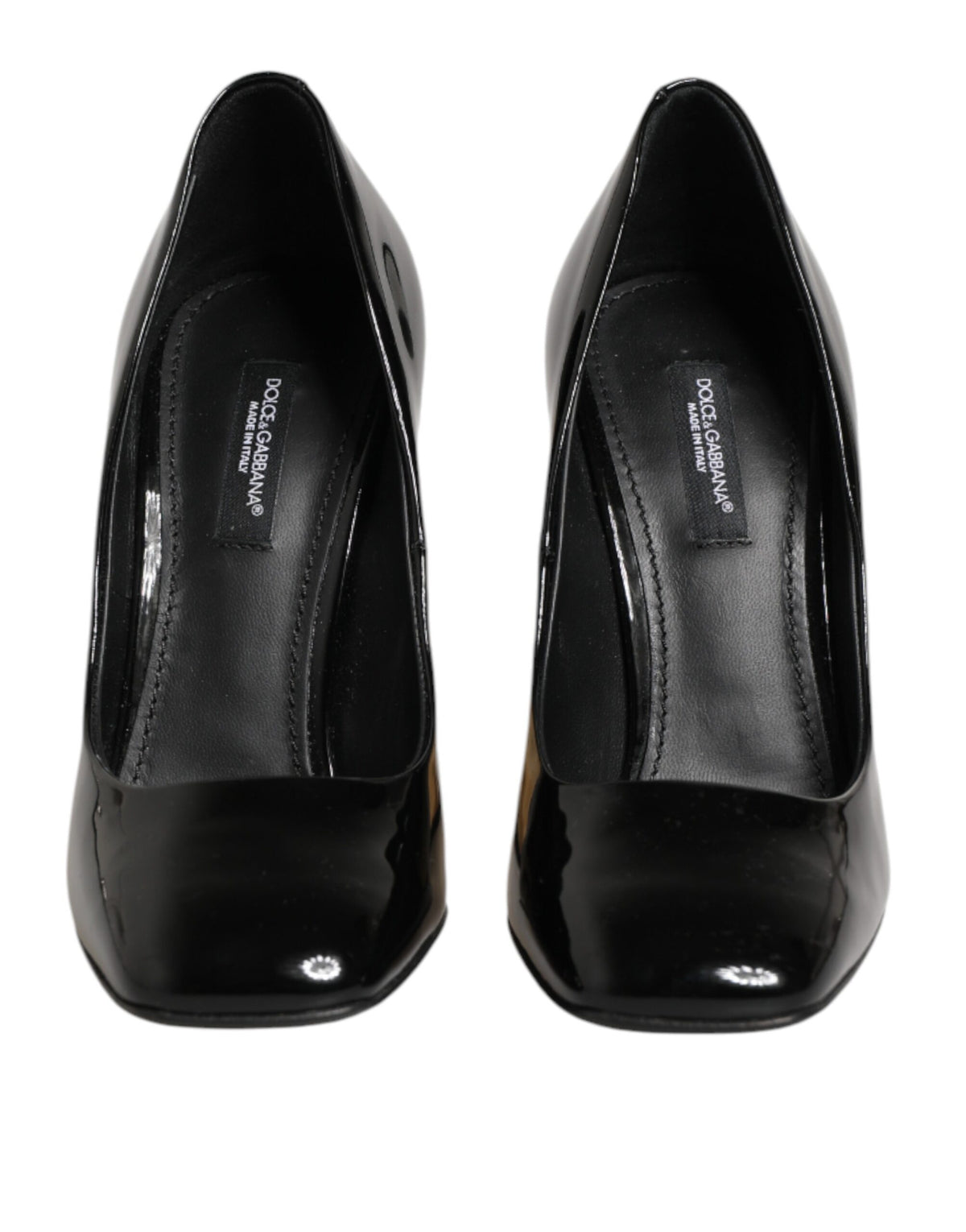 Dolce & Gabbana Pantofi cu Toc Negri-Aurii din Piele Lăcuită cu Logo