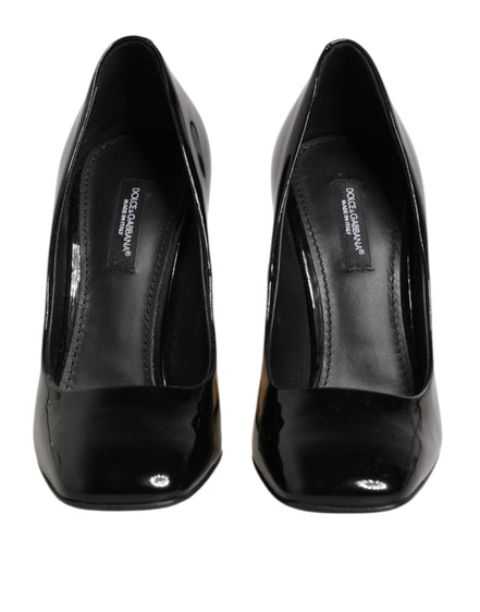 Dolce & Gabbana Pantofi cu Toc Negri-Aurii din Piele Lăcuită cu Logo