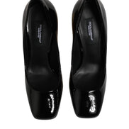 Dolce & Gabbana Pantofi cu Toc Negri-Aurii din Piele Lăcuită cu Logo