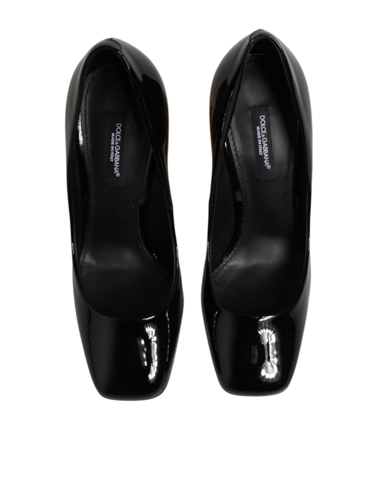 Dolce & Gabbana Pantofi cu Toc Negri-Aurii din Piele Lăcuită cu Logo