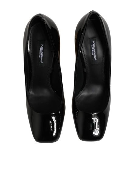 Dolce & Gabbana Pantofi cu Toc Negri-Aurii din Piele Lăcuită cu Logo
