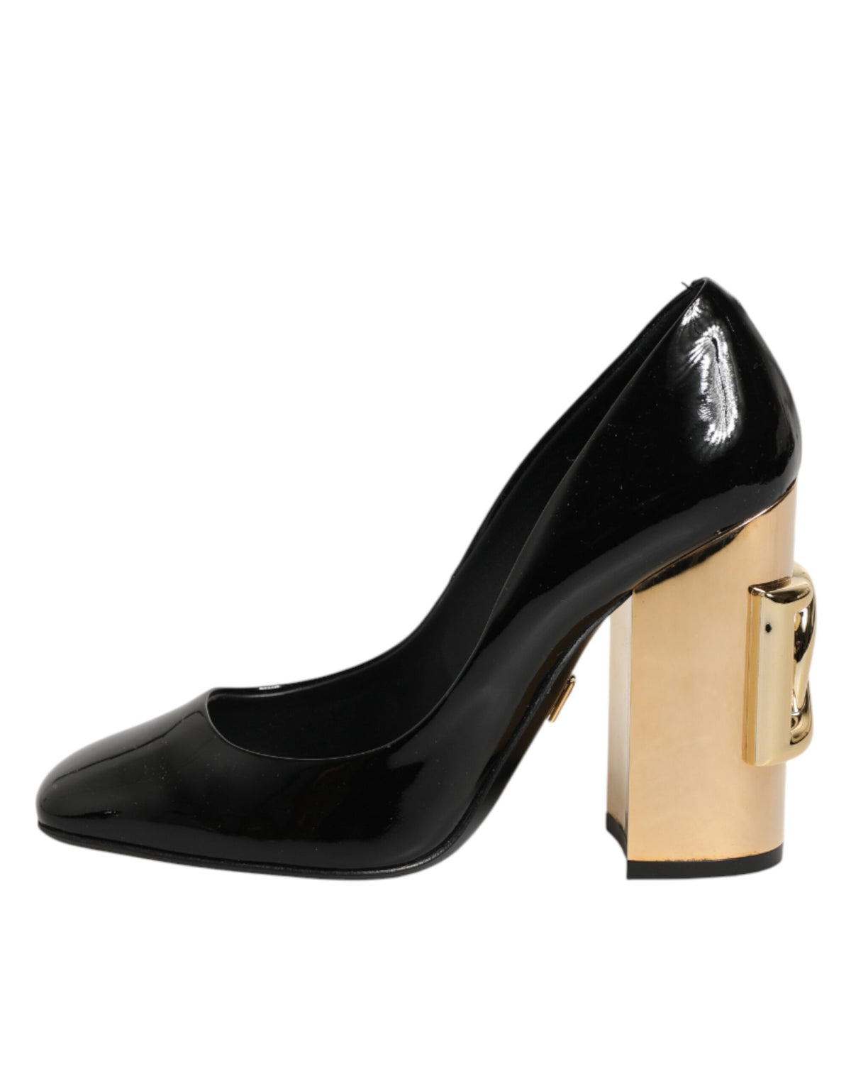Dolce & Gabbana Pantofi cu Toc Negri-Aurii din Piele Lăcuită cu Logo