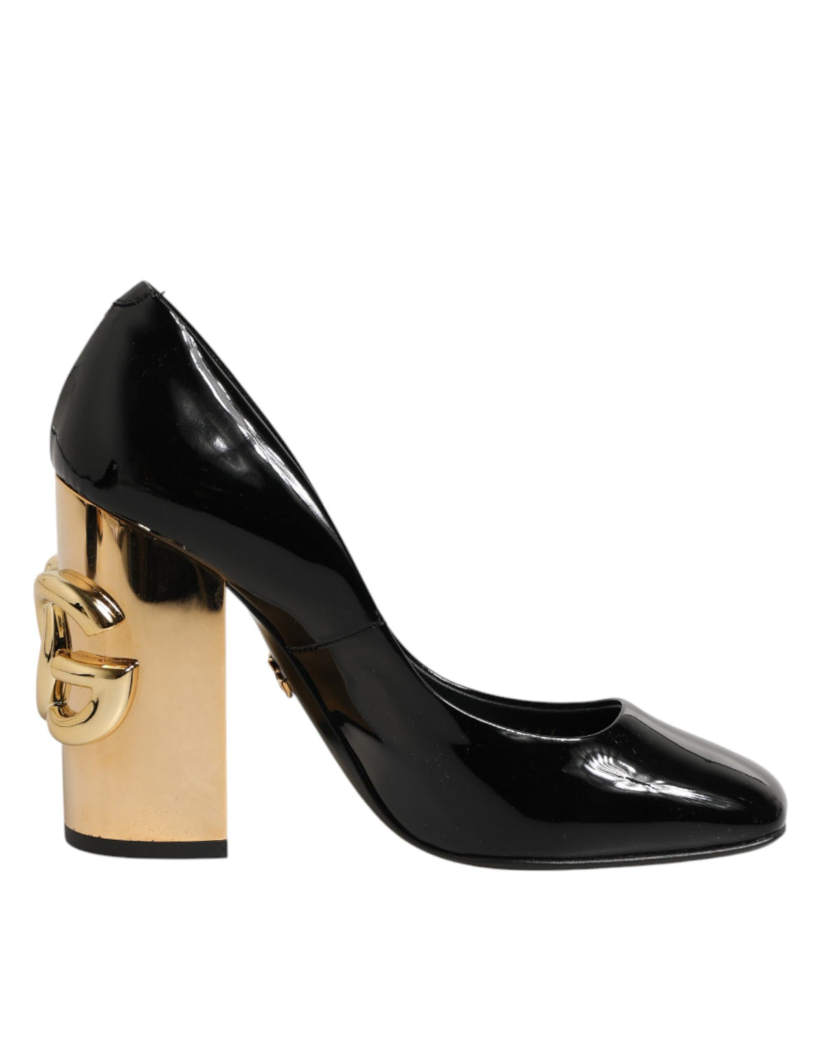 Dolce & Gabbana Pantofi cu Toc Negri-Aurii din Piele Lăcuită cu Logo