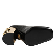 Dolce & Gabbana Pantofi cu Toc Negri-Aurii din Piele Lăcuită cu Logo