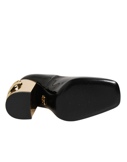 Dolce & Gabbana Pantofi cu Toc Negri-Aurii din Piele Lăcuită cu Logo