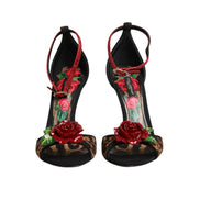Sandale Dolce & Gabbana maro leopard cu cristale și trandafiri