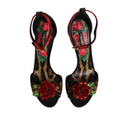 Sandale Dolce & Gabbana maro leopard cu cristale și trandafiri