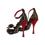 Sandale Dolce & Gabbana maro leopard cu cristale și trandafiri