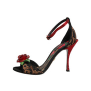 Sandale Dolce & Gabbana maro leopard cu cristale și trandafiri