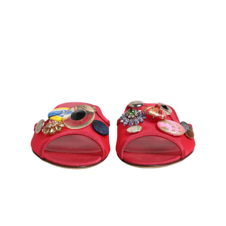 Sandale plate slip-on Dolce & Gabbana roșii cu ornamente
