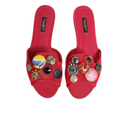 Sandale plate slip-on Dolce & Gabbana roșii cu ornamente
