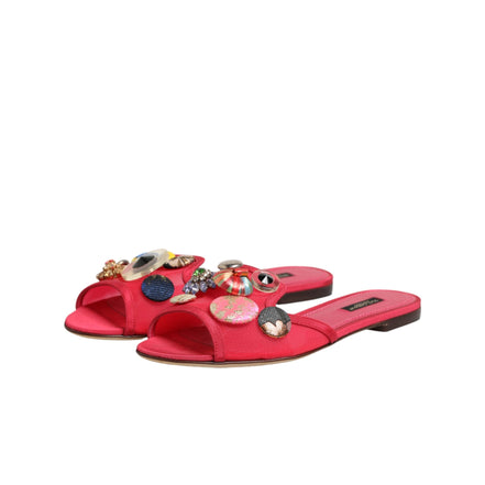 Sandale plate slip-on Dolce & Gabbana roșii cu ornamente