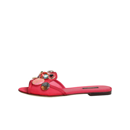 Sandale plate slip-on Dolce & Gabbana roșii cu ornamente