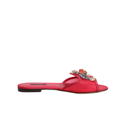 Dolce & Gabbana Red Embellished Slip-On Flat Sandals