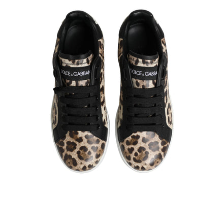Dolce & Gabbana Brown Leather Leopard Low Top Sneakers