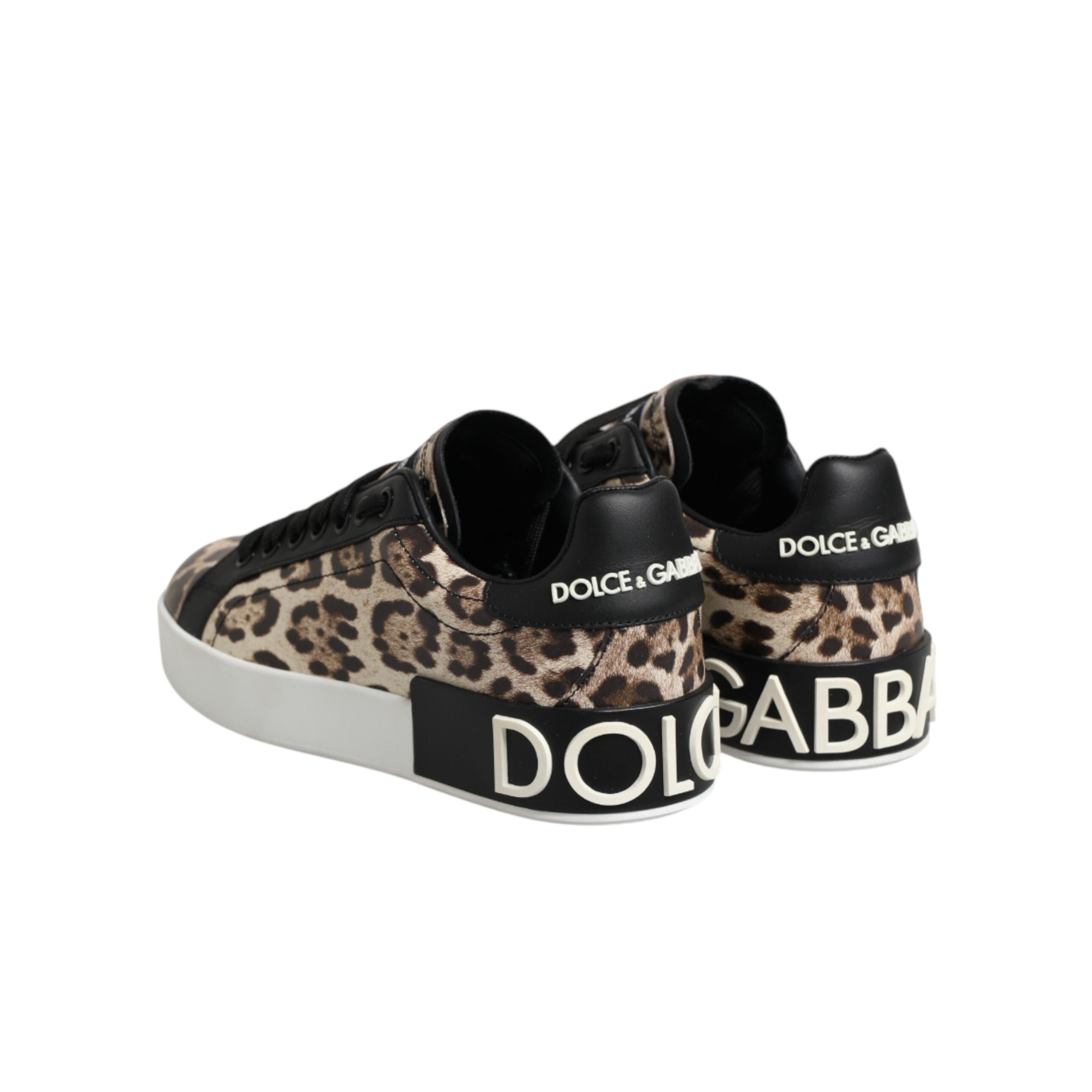 Dolce & Gabbana Brown Leather Leopard Low Top Sneakers