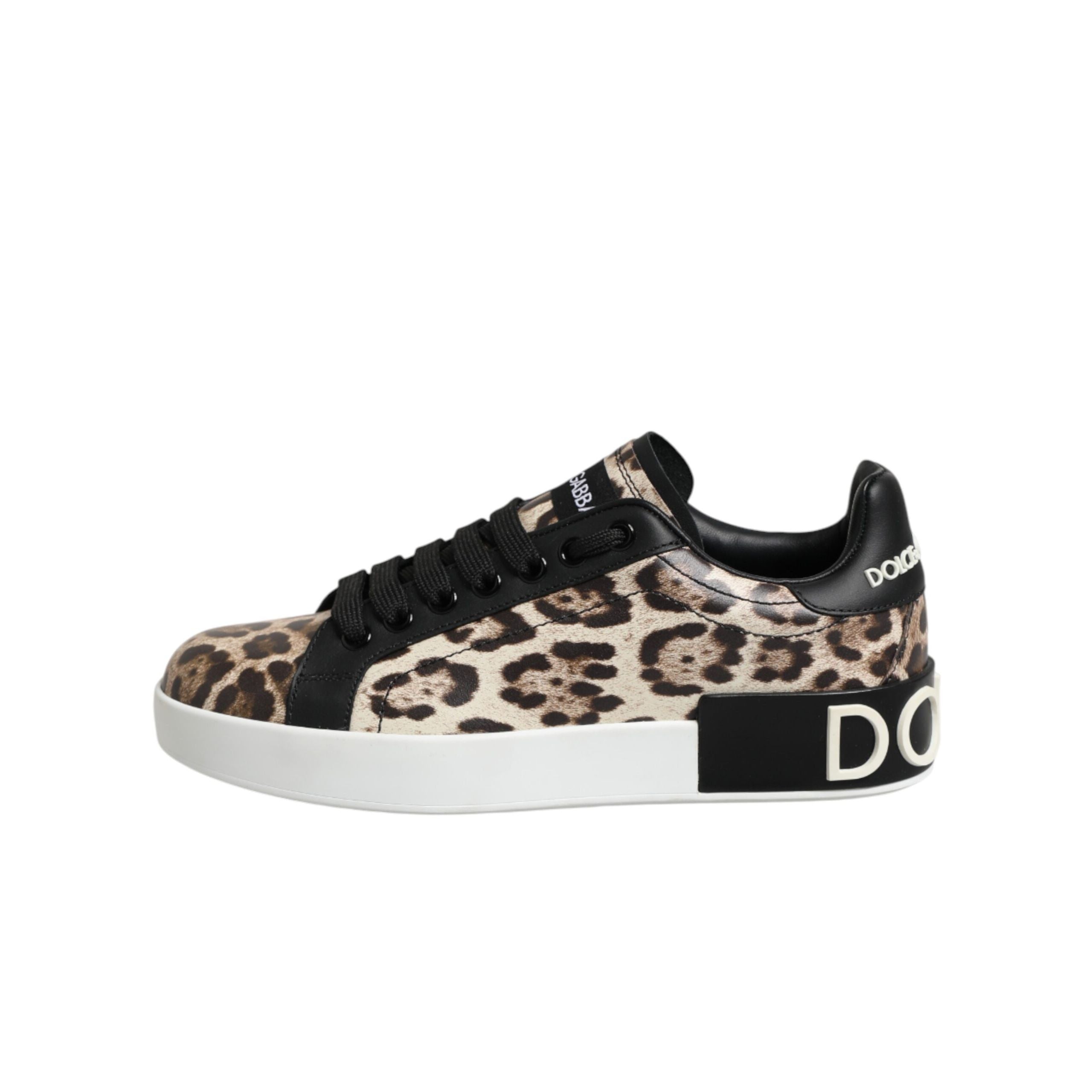 Dolce & Gabbana Brown Leather Leopard Low Top Sneakers