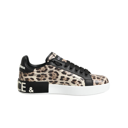 Adidași joși Dolce & Gabbana din piele maro cu imprimeu leopard