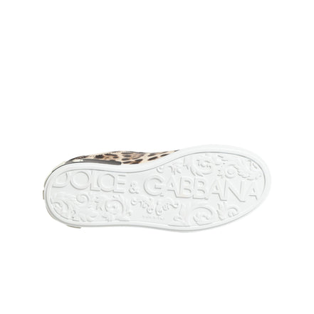 Dolce & Gabbana Brown Leather Leopard Low Top Sneakers