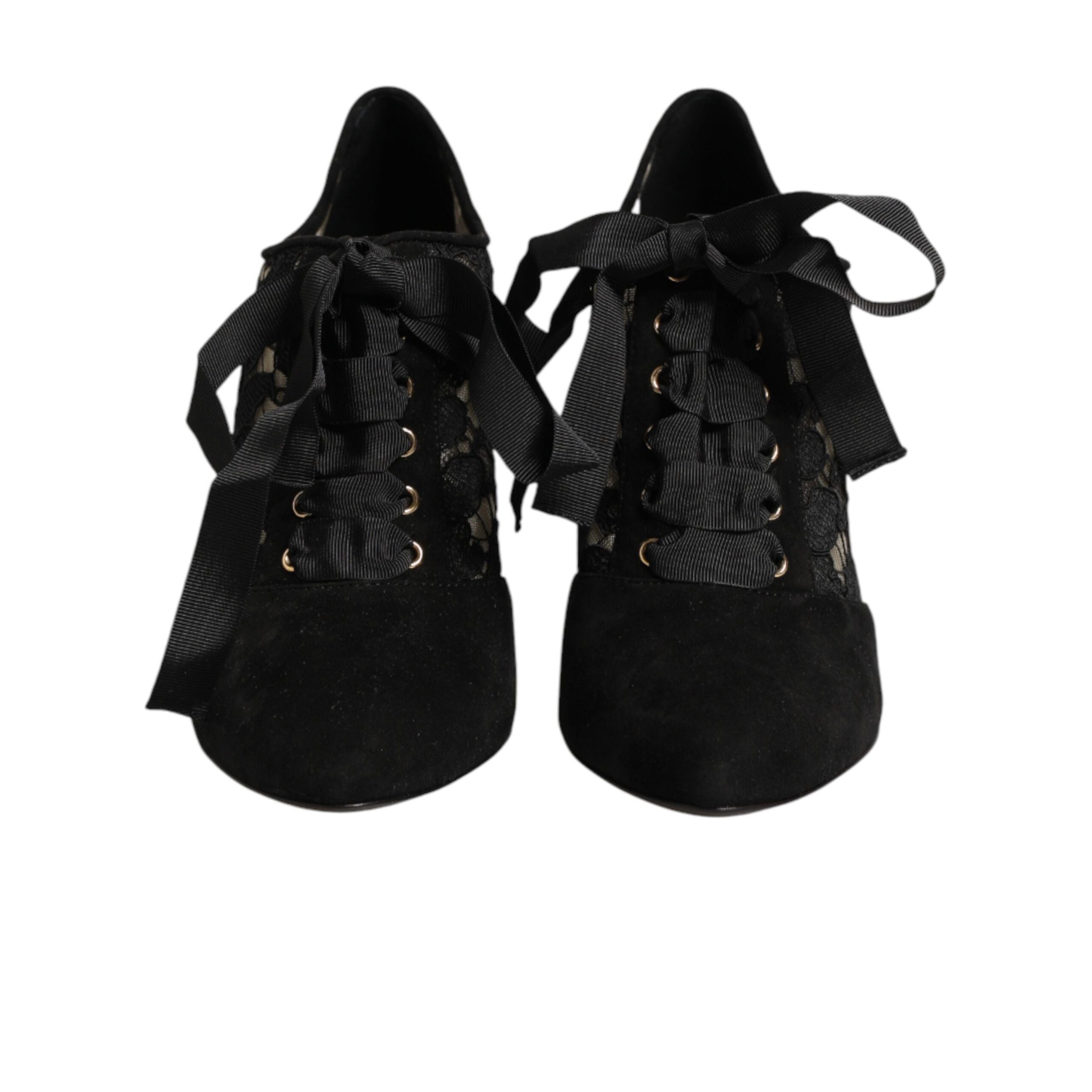 Dolce & Gabbana Black Floral Lace-Up Pumps
