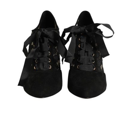 Dolce & Gabbana Black Floral Lace-Up Pumps