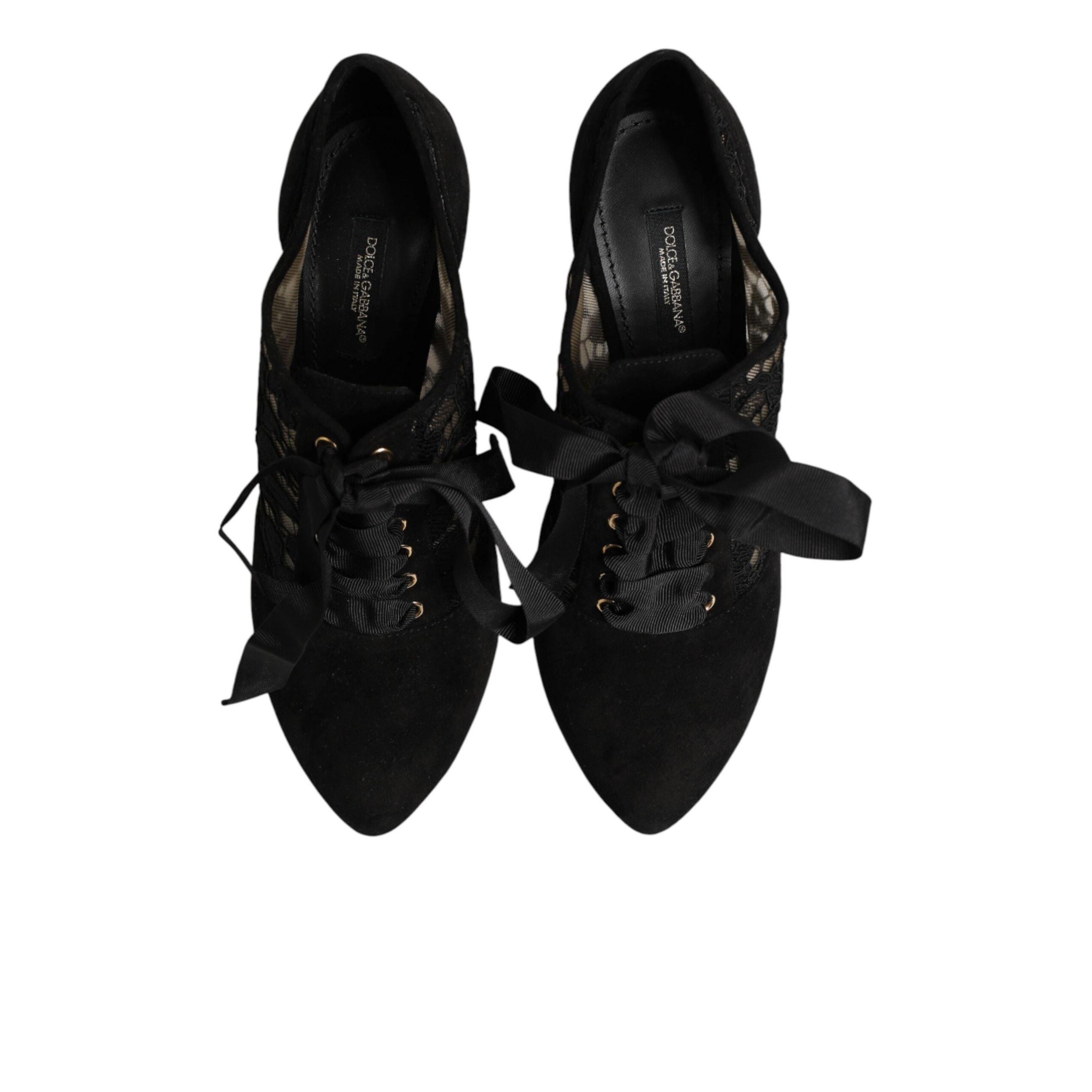 Dolce & Gabbana Black Floral Lace-Up Pumps