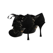 Dolce & Gabbana Black Floral Lace-Up Pumps