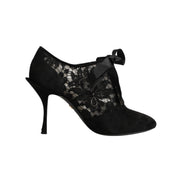 Dolce & Gabbana Black Floral Lace-Up Pumps