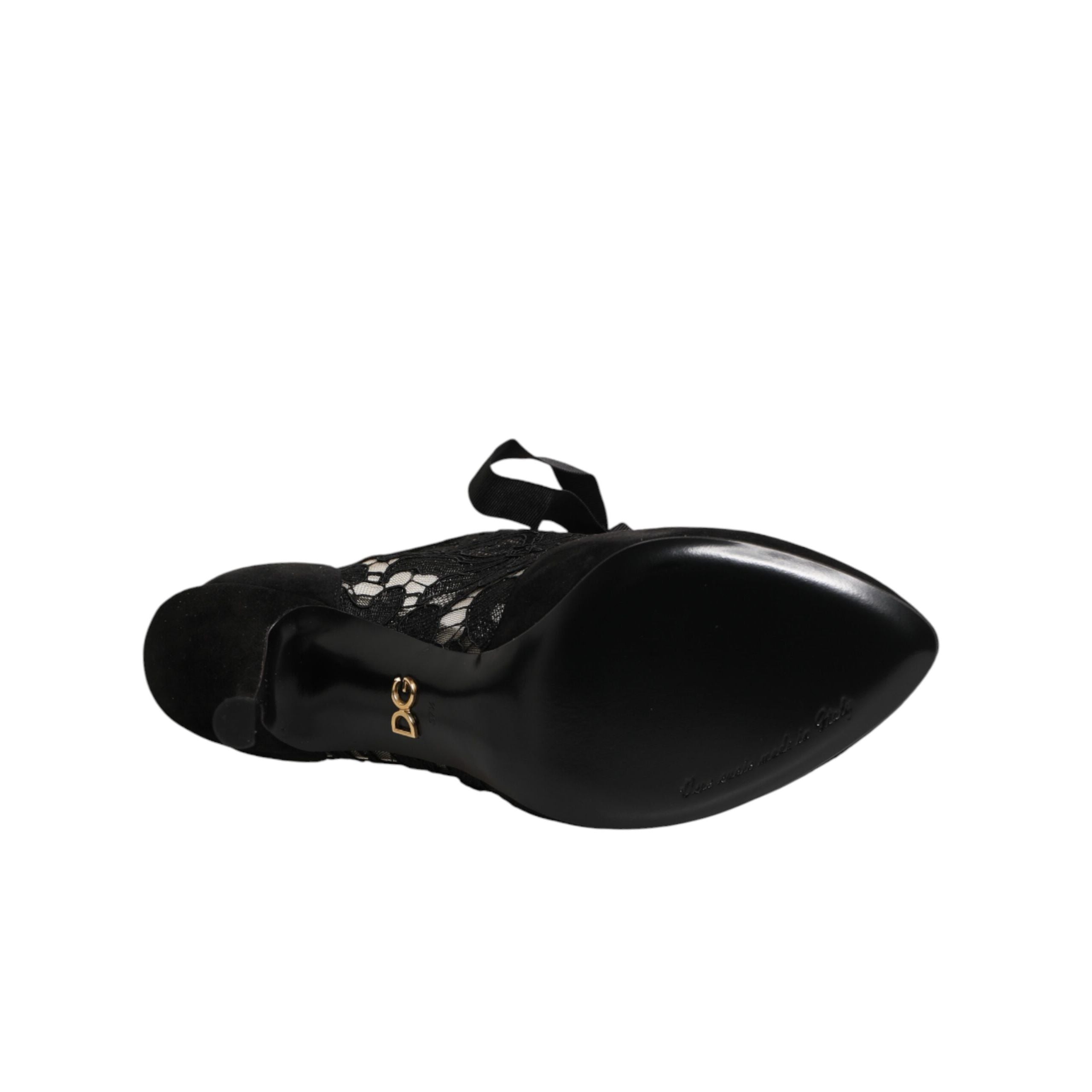 Dolce & Gabbana Black Floral Lace-Up Pumps