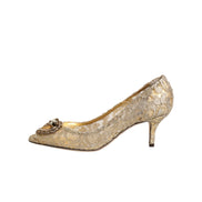 Pantofi cu toc Dolce & Gabbana Devotion din dantelă Gold Taormina