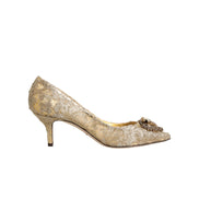 Pantofi cu toc Dolce & Gabbana Devotion din dantelă Gold Taormina