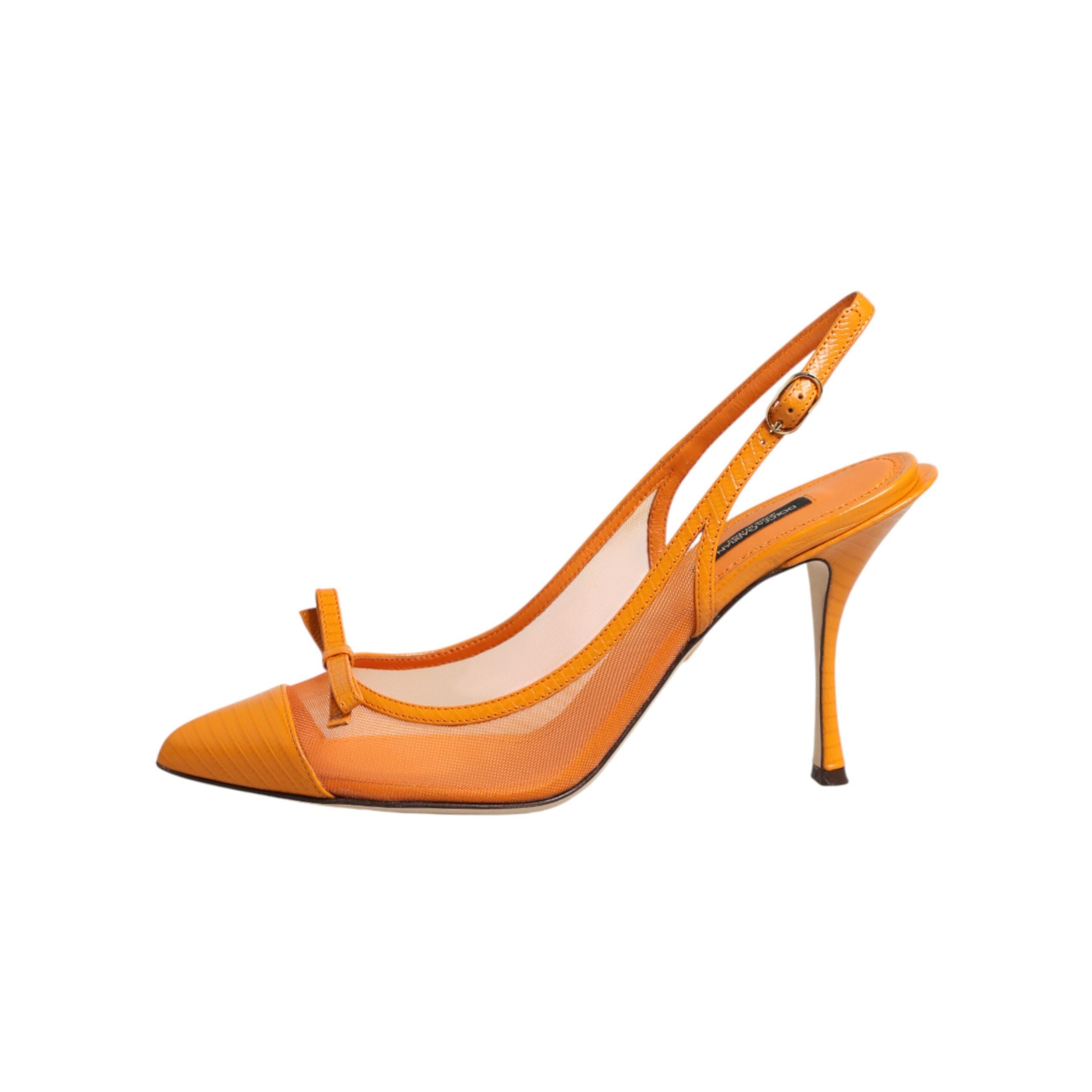 Pantofi cu toc Dolce & Gabbana Orange Leather Mesh Slingback