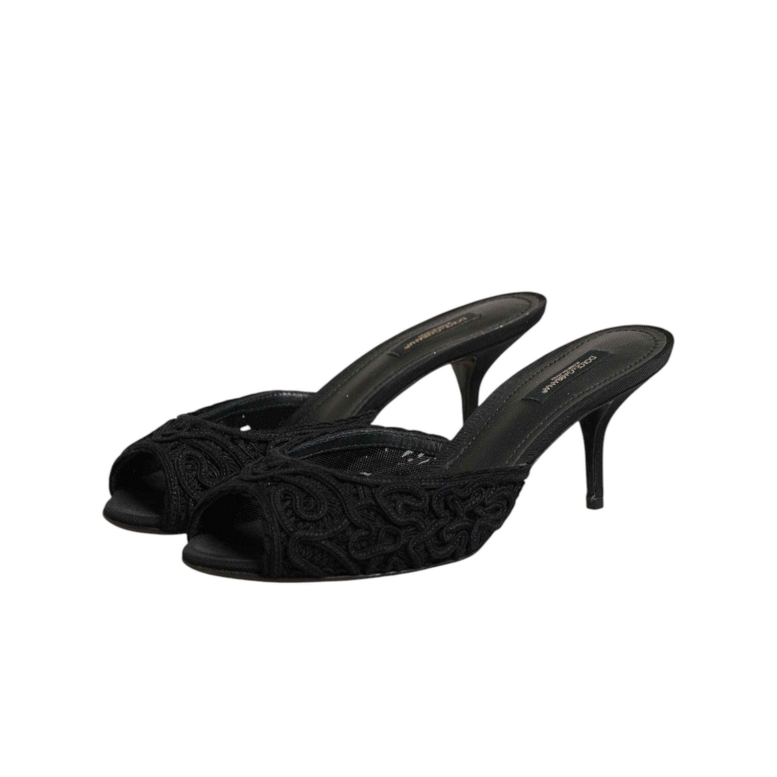 Dolce & Gabbana Papuci cu toc și broderie negri