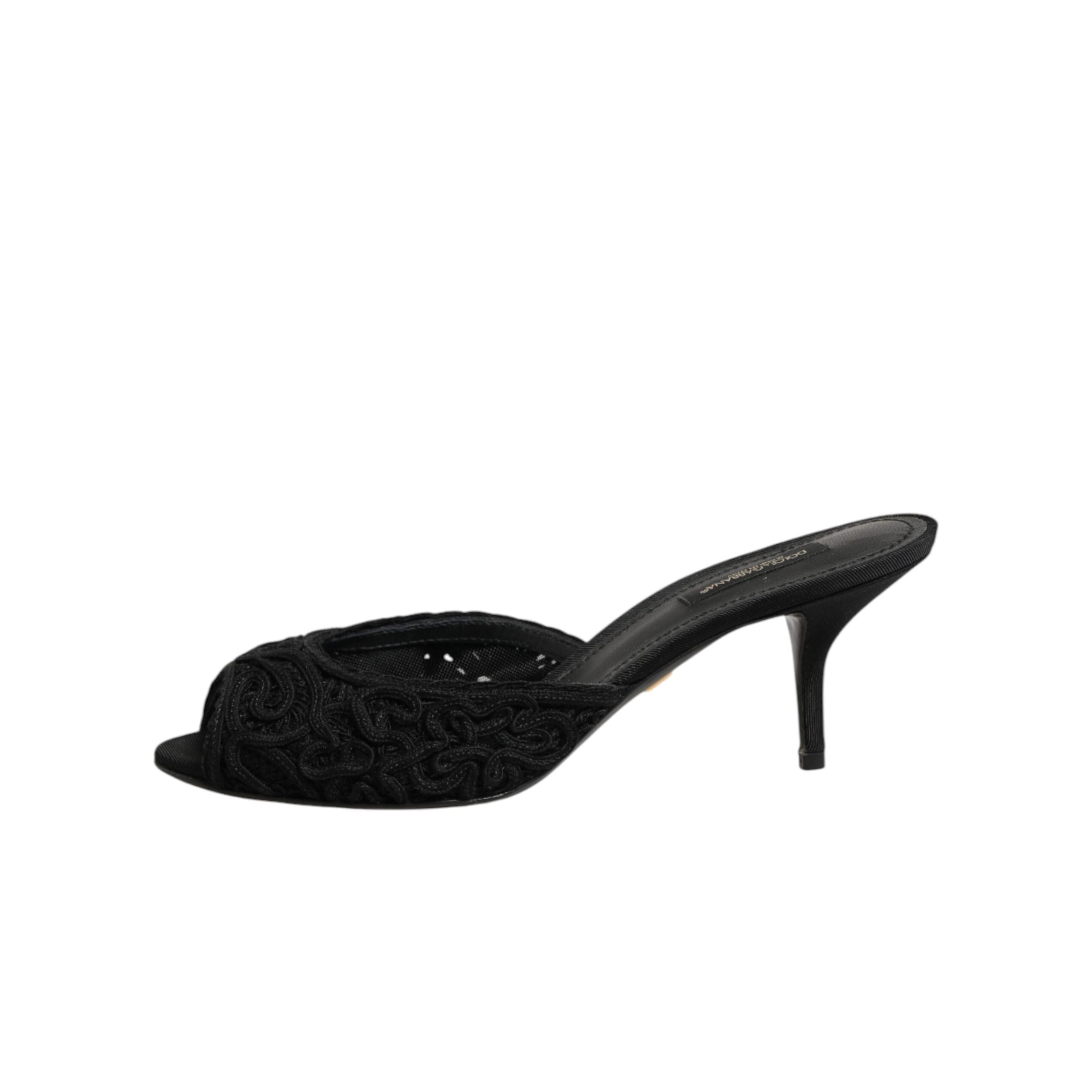 Dolce & Gabbana Papuci cu toc și broderie negri