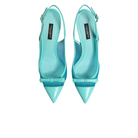 Dolce & Gabbana Blue Leather Mesh Slingback Pumps