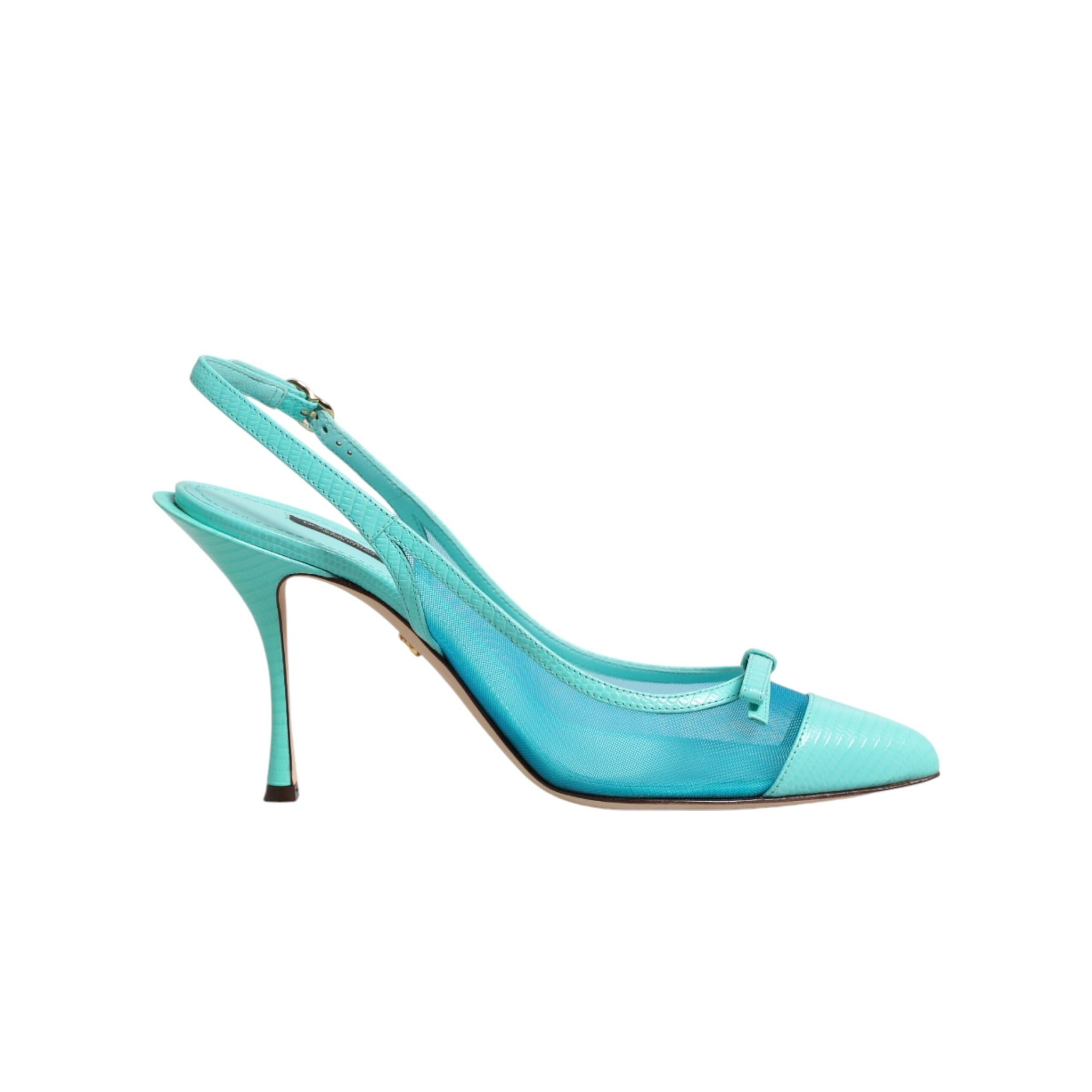 Dolce & Gabbana Blue Leather Mesh Slingback Pumps