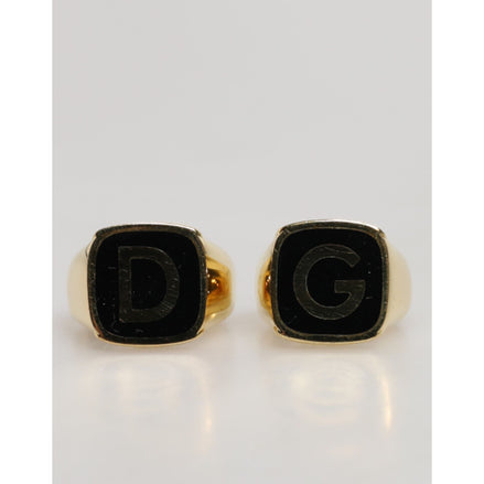 Dolce & Gabbana Gold-Tone Real Brass Black Enamel "DG" Adjustable Rings