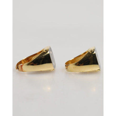 Dolce & Gabbana Gold-Tone Real Brass Black Enamel "DG" Adjustable Rings
